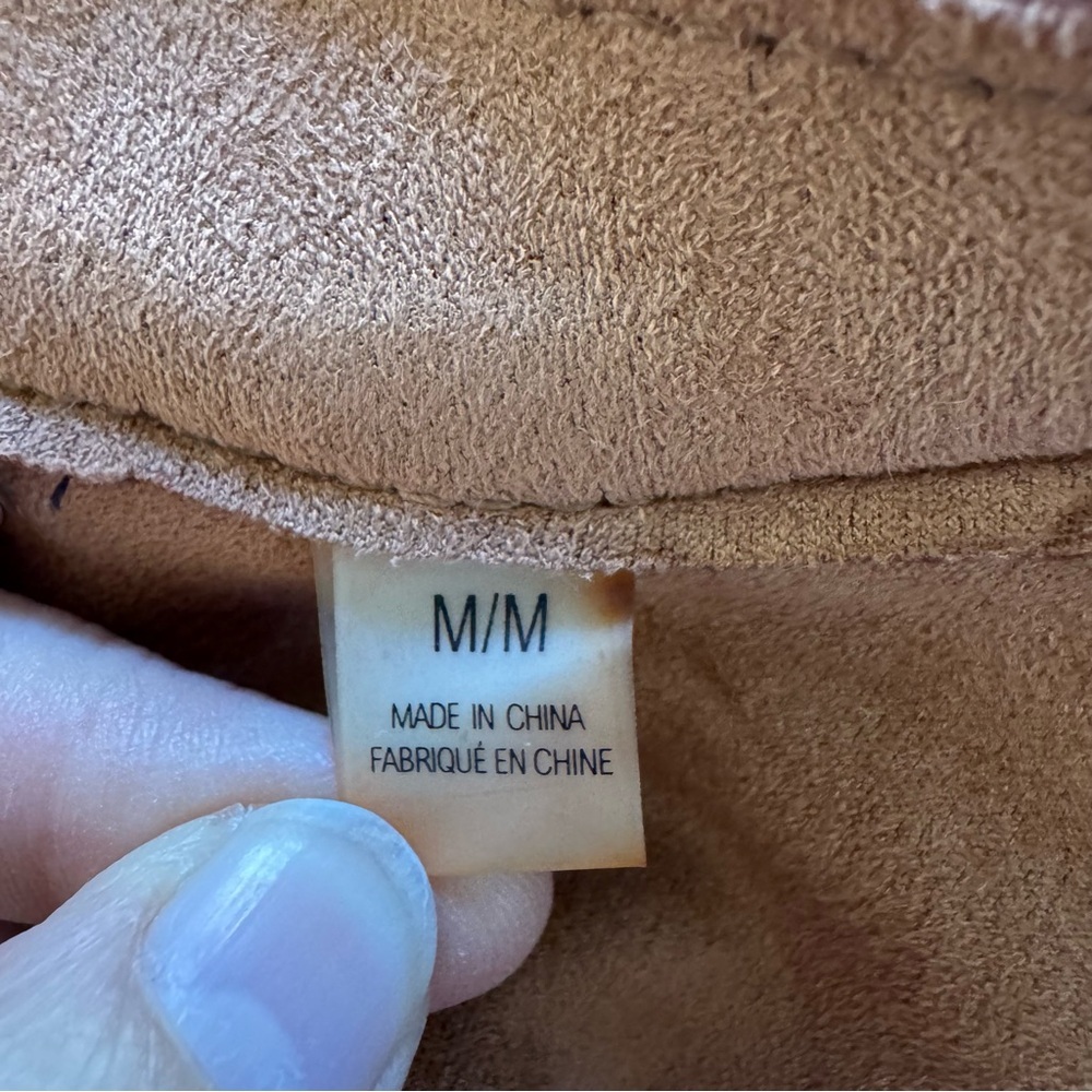T Tahari Brown Amber Faux Leather Coat Open Front Long Belted Layering M - Picture 7 of 7